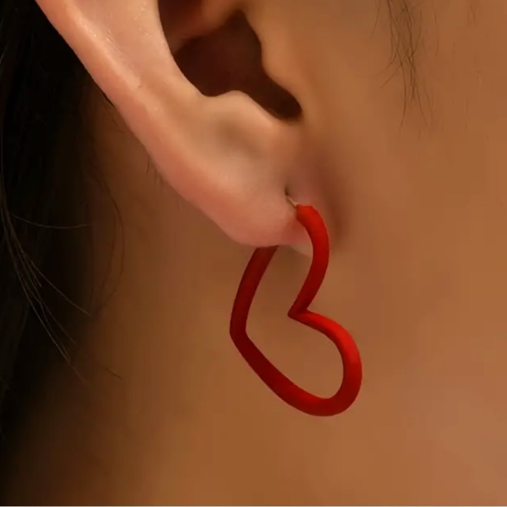 Red Enameled Heart Hoop Earrings